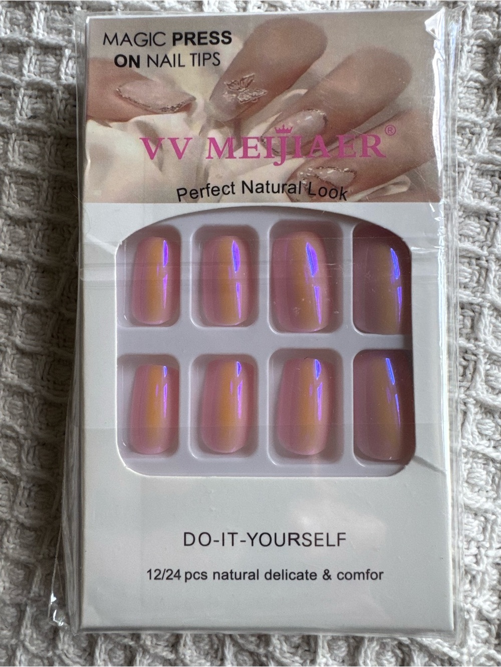 3/$15 Pink Iridescent Press-On Nails Shiny Metallic Look DIY Beauty Nail Set - Picture 2 of 3